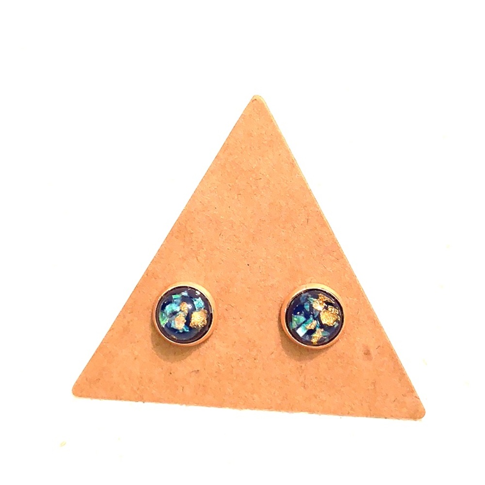 Blue, green, and gold earrings